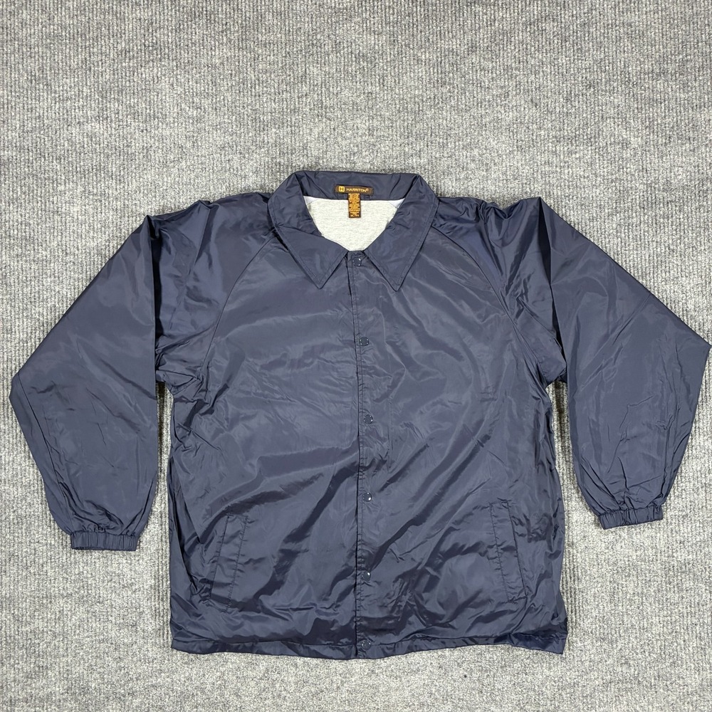 Harriton Coaches Jacket Mens 3XL Navy Snap Front Nylon Windbreaker Lined